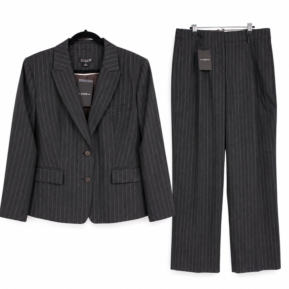 J.Crew Italian Gauzy Wool Blend Pinstripe Suit Size 12 Charcoal Mario Bellucci